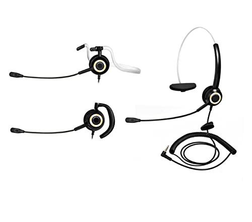 Headset with Mic Noise Cancelling, 3.5mm Single Plug, Support Rear Mounted, Ear Hook and Head Mounted, Computer Headset for Business Skype UC Webinar Call Center Office - Mono Headphone