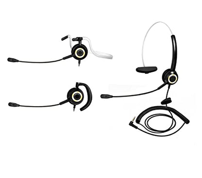 Headset with Mic Noise Cancelling, 3.5mm Single Plug, Support Rear Mounted, Ear Hook and Head Mounted, Computer Headset for Business Skype UC Webinar Call Center Office - Mono Headphone
