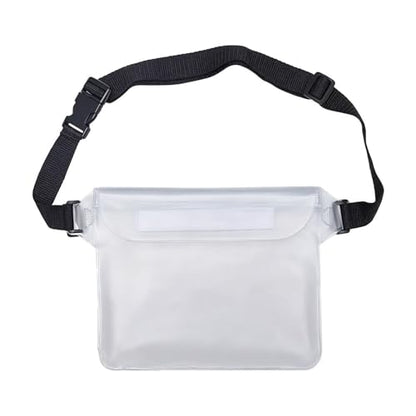 Waterproof Phone Bag, 3 Layer Sealed Submersible Pouch Touchscreen Swimming Case Adjustable Crossbody Waist Pack - color: White