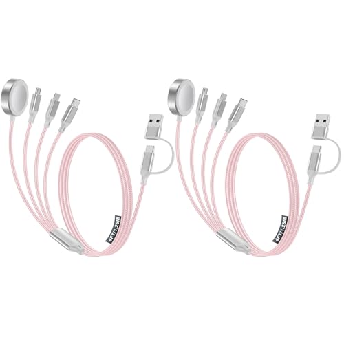 4-in-2 Multi Charging Cable for Apple Watch Charger/iPhone/Galaxy Charger - color: 2-Pink+Pink, size: 1.8M