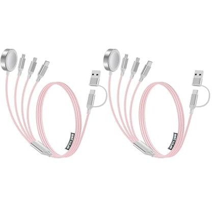 4-in-2 Multi Charging Cable for Apple Watch Charger/iPhone/Galaxy Charger - color: 2-Pink+Pink, size: 1.8M