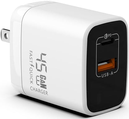 Fast 45W Dual USB-C Plus USB-A Charger - GaN Power Delivery - Fast Compact Power Adapter for Laptops, Smart Phones, Tablets and Thousands of Other Devices (White, 45W) - color: White, size: 45W