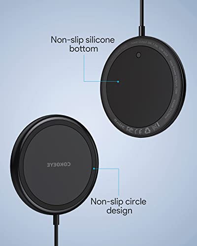 COKOEYE Wireless Charger, 15W Max Fast Wireless Charging Pad 2-Pack Compatible with iPhone 17/17 Air/17 Pro/17 Pro Max/16/15/14/13/12/Samsung S24/S24Ultra/S23Ultra/S22/S21,AirPods Pro2 - color: Black