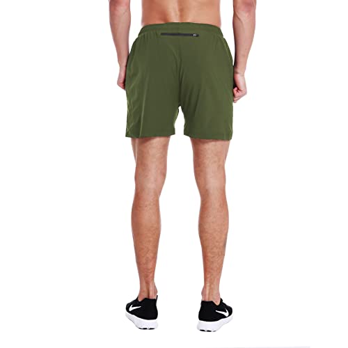 EZRUN Men's 5" Athletic Running Shorts Quick Dry with Liner Zip Pocket - color: Army Green, size: Medium