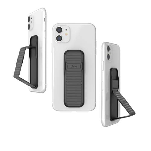 CLCKR Cell Phone Grip and Expanding Stand, Universal Phone Grip Holder for iPhone 15 Pro, Pro Max, Plus, 14 & 13 Models, Samsung Phones, Tablets and More, Pebbled Lines, Grey - color: Gray Pebbled Lines