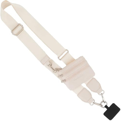 Save the Girls Clip & Go Phone Lanyard Crossbody Strap with Wallet, Cream - color: Neutral Cream Strap