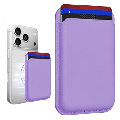 Magnetic Wallet Cell Phone Card Holder for Phone Case with Mag-Safe | Stronger Magnetic RFID Leather Phone Wallet Stick on Series of iPhone 17/16/15/14/13/12 and Pro/Promax, Lavender - color: Lavender, size: 1 Pack