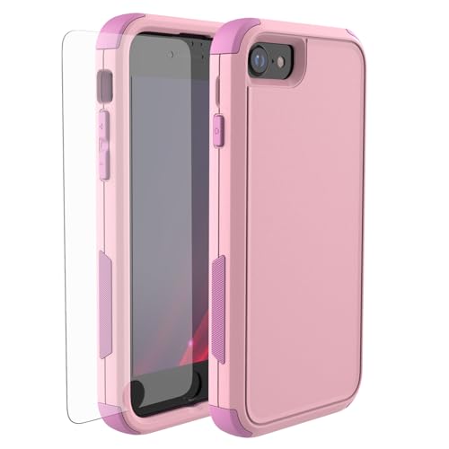 X-belmox Heavy Duty Phone Case for iPhone SE 3rd Generation Drop Proof Pink | with Screen Protector 3 in 1 iPhone SE 2020/2022 Case [Shockproof] Rugged Protective Cover for iPhone 7/8 4.7", pink - color: Pink