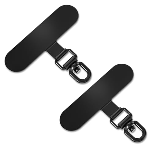 saxsion 360° Rotating Phone Tether Tab & Lanyard Connector, 44lbs Stainless Steel Phone Clip, Universal Swivel Adapter for Straps, No-Adhesive Case Insert (Black+Black) - color: 360° Swivel (Black*2)