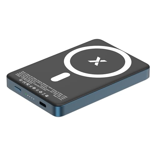 X Blade 10K Slim Magnetic Power Bank - 10000 mAh - MagSafe Portable Charger for iPhone and Samsung, Wireless Fast Charging USB-C PD 20W, Ultra Thin Metal Design, Metallic Blue - color: Metallic Blue