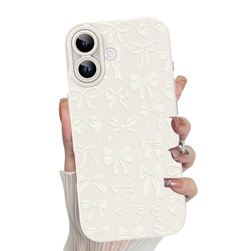 MZELQ for iPhone 17 Case 2025 Bow Paint Pattern -White | Silicone Cute, Camera Protection Soft Slim Phone Cover for Girls Women - color: White-Bow, size: iPhone 17