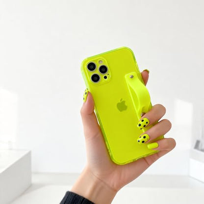 Strap Case for iPhone 12 Pro Max with Stand, Neon Green | Wrist Strap Kickstand, Adjustable Finger Hand Grip Loop, Slim Transparent Anti-Scratch Back, Soft Bumper Phone Cover - color: Neon Green, size: iPhone 12 Pro Max