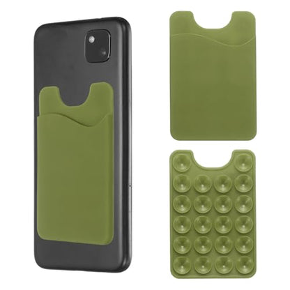 uxcell 2 Pack Suction Phone Card Holder, Silicone Suction Cup Phone Grip Card Holder Mount with Card Slot for Cellphone, Dark Green - color: Dark Green