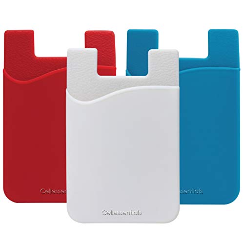 USA Merchant Redesigned Card Holder - Silicone Stick on Cell Phone Wallet with Pocket for Credit Card ID Business Card - iPhone Android & Smartphones (Red, White, Teal) - color: Red, White, Teal