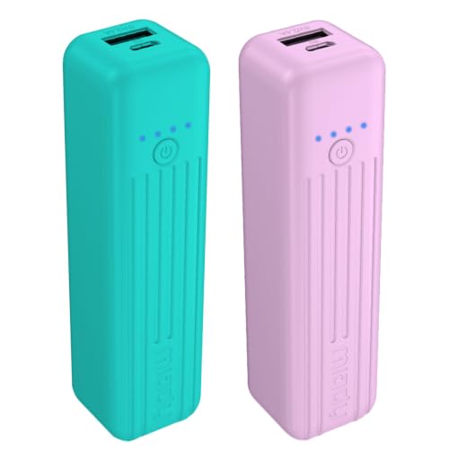 Miady 2-Pack Small Portable Charger Mini Power Bank Lipstick Battery Pack - color: Green+Purple