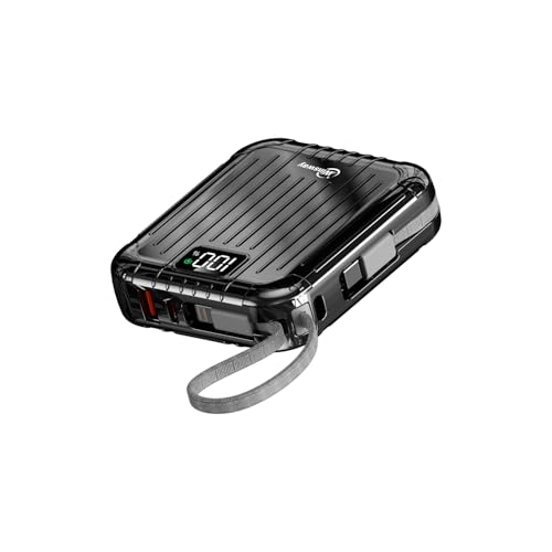 10000mAh Small 22.5W Power Bank with Built in Cable, 3A Fast Charging, 4 Outputs 2 Inputs, Mini Portable Charger for Samsung Google Pixel LG Moto iPhone iPad