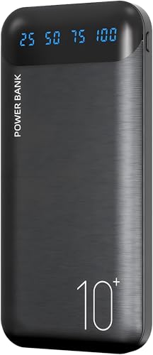 YOBON Power Bank 10000mAh Portable Charger Slim Battery Pack with 2 USB 2.4A Outputs and USB C in/Out Compatible with Huawei iPhone 16 15 14 13 12 iPad Samsung Galaxy S20 Android Tablet - color: Dark Black