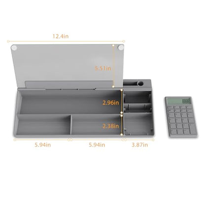 TOWON Glass Desk Whiteboard with Calculator 18x6 in, Desk Organizer, Gray - color: Cal Gray