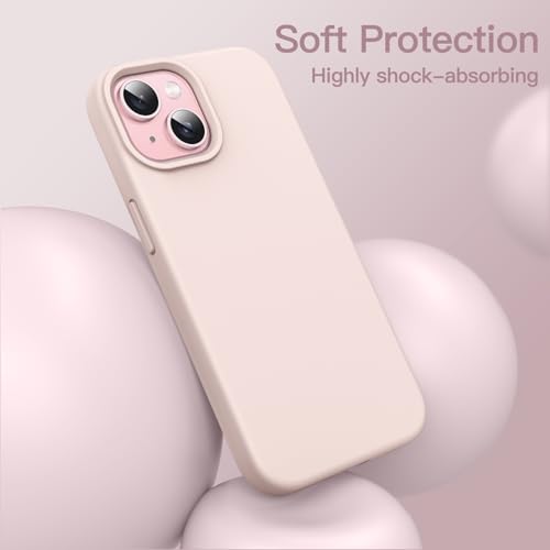 JETech Silicone Case for iPhone 15, Light Pink | Silky Soft Touch, Shockproof Protection, Scratch Resistant, Microfiber Lining - color: Light Pink, size: iPhone 15