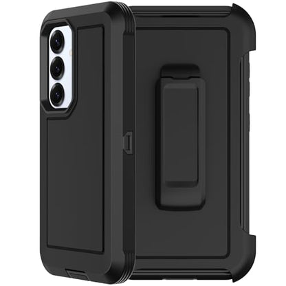 for Samsung Galaxy S25 Case, Samsung Galaxy S24 Case, with 2X Screen Protector, Dual Layer Bumper Cover with Belt Clip Holster & Kickstand Phone Case for Galaxy S25/S24 5G (Black) - color: Black