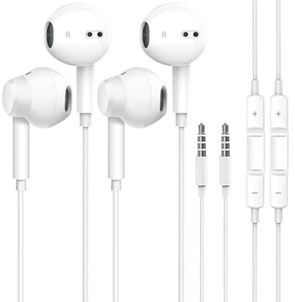 2Pack Wired Earbuds, with Microphone and Volume Control,3.5mm in-Ear Earphones/Headphones/Headset with Noise cancelling and Deep bass Compatible with iPhone/iPad/ tablet/Android/Laptops/PC (White)