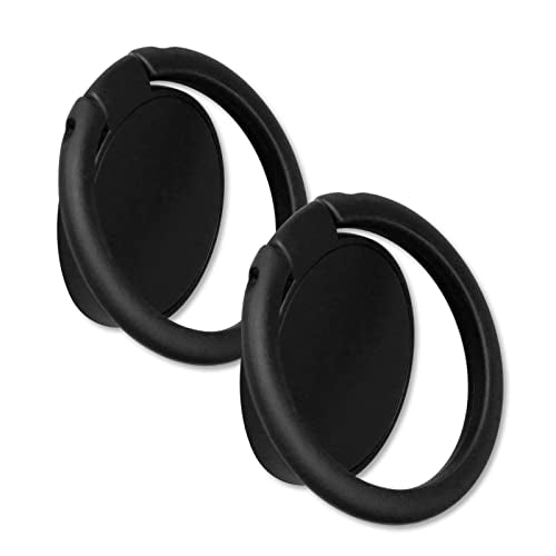 [2 Pack] Matte Finish Round Ultra-thin Cell Phone Ring Holder Stand,360 Degree Rotation and 180 Degree Adjustable Finger Ring Kickstand with Frosted Metal Phone Grip (Black)