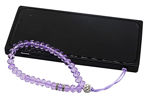 Cell Phone Lanyard Strap Bling Crystal Beads Hand Wrist Lanyard - color: 17cm Black&purple