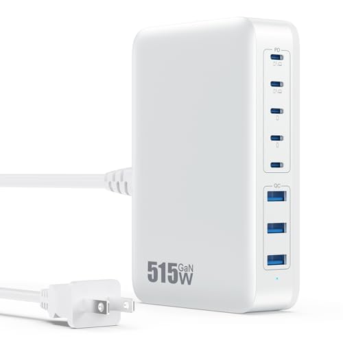 USB C Charger Block 515W[2025 Upgraded] GaN IV 8 Port Fast Charging Station Hub,Dual PD 100W USB C Laptop Charger Compatible with MacBook Pro/Air,iPad,iPhone 16/15,Galaxy S23/S24 Steam Deck Dell XPS - color: A-White, size: 515W