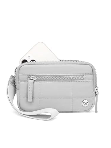 WESTBRONCO Wristlet Wallets for Women – RFID Blocking Quilted Nylon Phone Wallet, Card Holder Purse for Travel & Everyday Use - color: Grey
