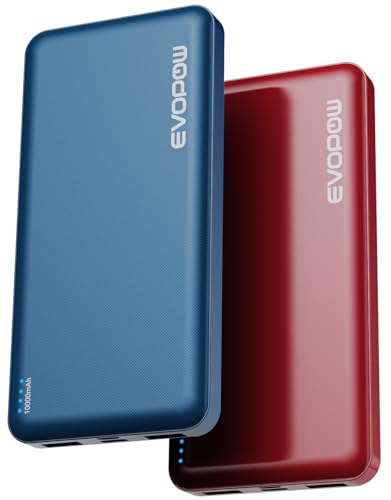 2-Pack Portable Charger, 10000mAh Power Bank, Travel Battery Pack - color: Blue&Red