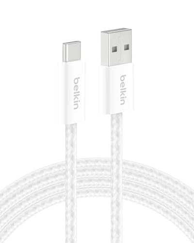 Belkin USB A to USB C 15W Braided Cable 6.6ft iPhone Charger Cord - color: White, style: 6.6 ft
