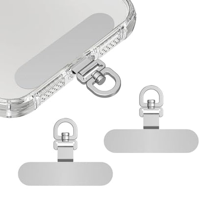 2 Pack Stainless Steel Phone Tether Tabs - Sturdy Universal Lanyard Patches for phone cases - color: Silver