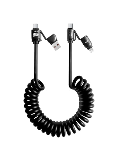 BELAROI 240W MFi Certified 2m 4-in-1 Retractable Coiled Charging Cable