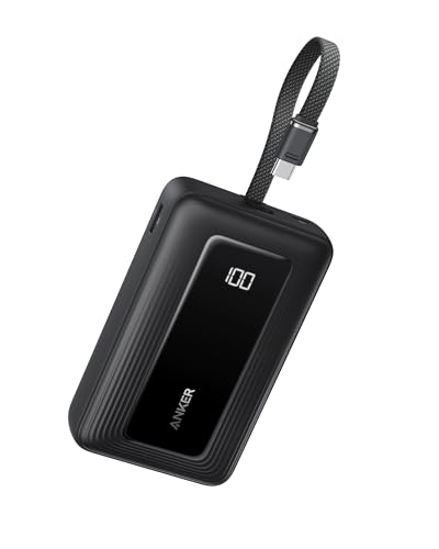 Anker Zolo Power Bank, 20,000mAh 45W Max Fast Portable Charger with Built-in USB-C Cable iPhone 17 Portable Charger, Nano Power Bank with Built-in USB C Connector