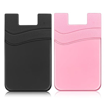 SS Phone Wallet Stick On Silicion Card Holder for Back of Phone Credit Card Suitable for iPhone Samsung Galaxy Any Smartphone - color: Black Pink