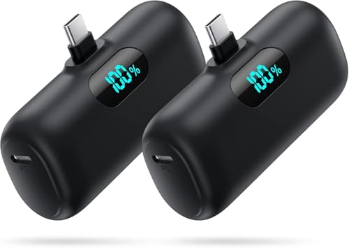 [2-Pack] Mini Portable Charger USB C Power Bank,Upgraded 5000mAh PD Fast Charging Battery Pack Built-in USB-C Connector Travel Essential for iPhone17/17Pro/17Pro Max/Air/16 Plus/16Pro Max/15 Series - color: Black+Black