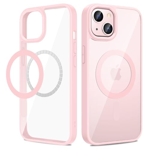 VEGO for iPhone 13 & iPhone 14 Magnetic Case Compatible with MagSafe, Clear Hard PC Back + Soft TPU Frame Slim Resist Scratches Shockproof Bumper Cover - Rose Pink - color: Rose Pink, size: for iPhone 13/14