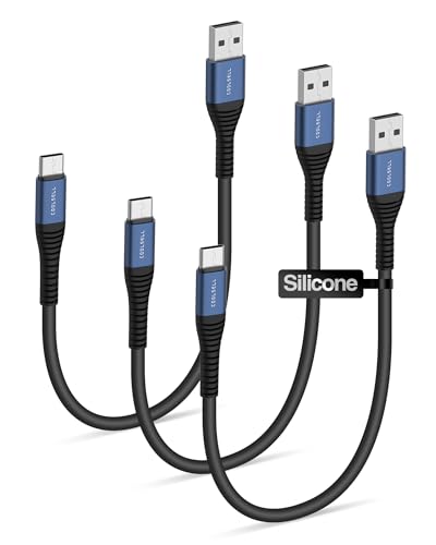 USB A to USB C Cable Short 0.5/1/1.5ft, Silicone 3A Fast Charging Cable - color: Black, size: 0.5 Ft./1 Ft./1.6 Ft. Set