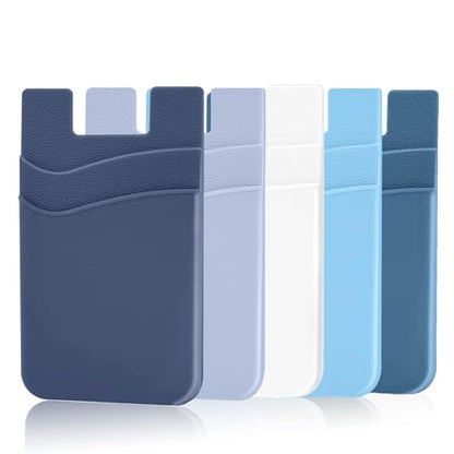 SS Card Holder for Phone Case - Silcone Stick On Credit Card Phone Wallet for Men & Women, Ultra-Thin & Portable, Compatible with iPhone/Android/Samsung Galaxy, Holds Cards & Cash, Hands-Free (5 pack) - color: Navy+ Sierra+ Pastel+ Blue+ White