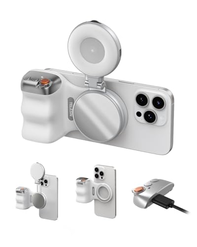 TELESIN Magnetic Phone Camera Grip & C03 Magnetic Selfie Light Creator Kit - color: White + Silver