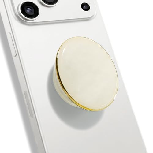Natural Gemstone Phone Grip Collapsible Cell Phone Holder & Expanding Kickstand, Authentic Oval Crystal with Gold Edge (White Quartz, Adheisve Base) - color: White quartz