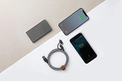 Native Union Belt Cable Universal - 6.5ft Ultra-Strong Reinforced [MFi Certified] Durable Charging Cable with 3-in-1 Adaptor for Lightning, USB-C and Micro-USB Devices (Zebra) - color: Zebra