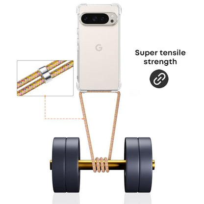 for Google Pixel 9 Pro Lanyard Case Clear Adjustable Neck Shoulder Crossbody Strap Mobile Cover Transparent Durable Soft Cover Women Shockproof Protective Phone Case for Pixel 9 Pro - Rainbow - size: for Google Pixel 9 Pro