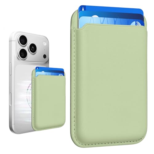 Magnetic Wallet Cell Phone Card Holder for Phone Case with Mag-Safe | Stronger Magnetic RFID Leather Phone Wallet Stick on Series of iPhone 17/16/15/14/13/12 and Pro/Promax, Matcha Green - color: Matcha Green, size: 1 Pack