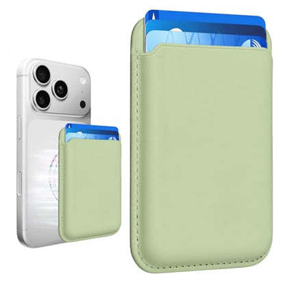 Magnetic Wallet Cell Phone Card Holder for Phone Case with Mag-Safe | Stronger Magnetic RFID Leather Phone Wallet Stick on Series of iPhone 17/16/15/14/13/12 and Pro/Promax, Matcha Green - color: Matcha Green, size: 1 Pack