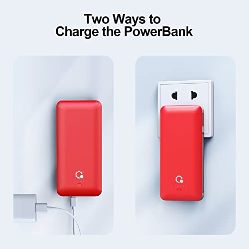 10000mAh Portable Charger, Slim USB B C Power Bank,4 Output External Battery Pack with Built-in AC Wall Plug Micro and USB C Three Cables Compatible with All mobilephone