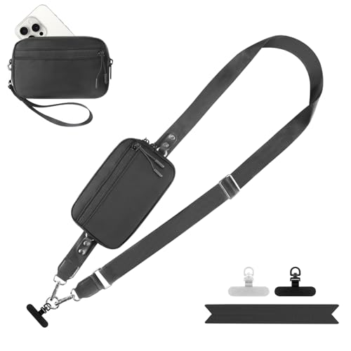 YFWE Clip and Go Strap for Phone with Wallet Crossbody, Adjustable Phone Lanyard with Detachable RFID Wristlet Wallet, Black (L) - color: Black, size: Large