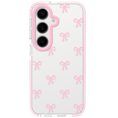 Dumkery Cute Phone Case for Samsung Galaxy S24 Plus, Bow Aesthetic Pattern Cases, Soft Clear TPU Shockproof Bumper Cover for Girls Women, Pink - size: Samsung Galaxy S24 Plus