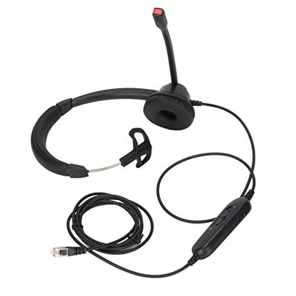 RJ9 Single Ear Headset, Monaural Business Communication Headset with Noise Canceling Mic, Volume Control and 6 Speed Line Adjustment for Call Centers Office