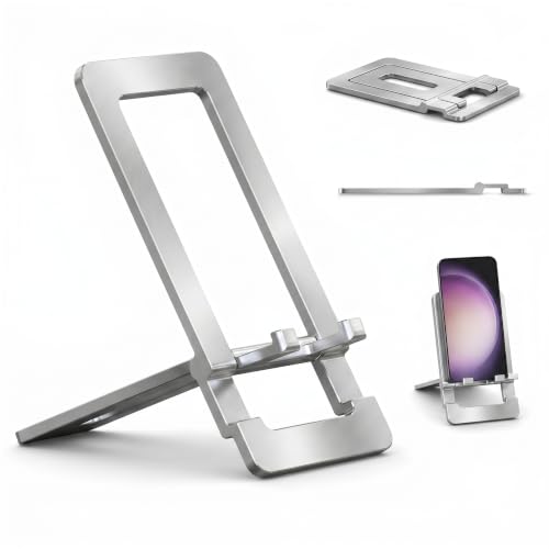 Ultra Slim Aluminum Card Phone Stand, Portable Foldable Pocket Cell Phone Holder, Adjustable Desktop Smartphone Stand for iPhone, Samsung, Android Phones, Travel Home (Silver) - color: Silver